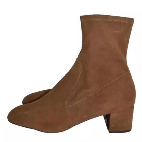 $650 Stuart Weitzman Sofia Block Heel Suede Sock Boots ESPRESSO STRETCH 12 (PB26 - Picture 4 of 8